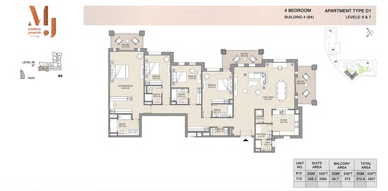 Building4, 4 Bedroom, Level 6 to 7, Type-D1, 2937 Sqft